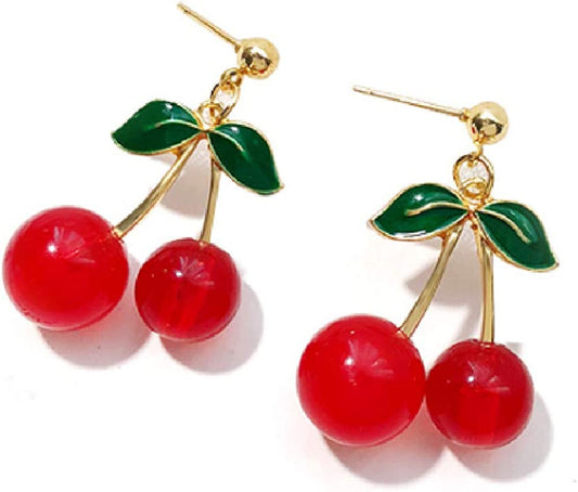 Handmade creative Light weight Fruits earring 18K Gold Plated Sweet and Lovely Cherry Tassel Dangle Drop Earrings For Women Girls