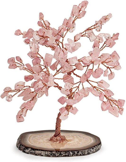 Real Rose Quartz Stones Feng Shui Small Tree of Life to Manifest Your Dreams Hand-Wrapped with Copper Wire Handmade in Bali