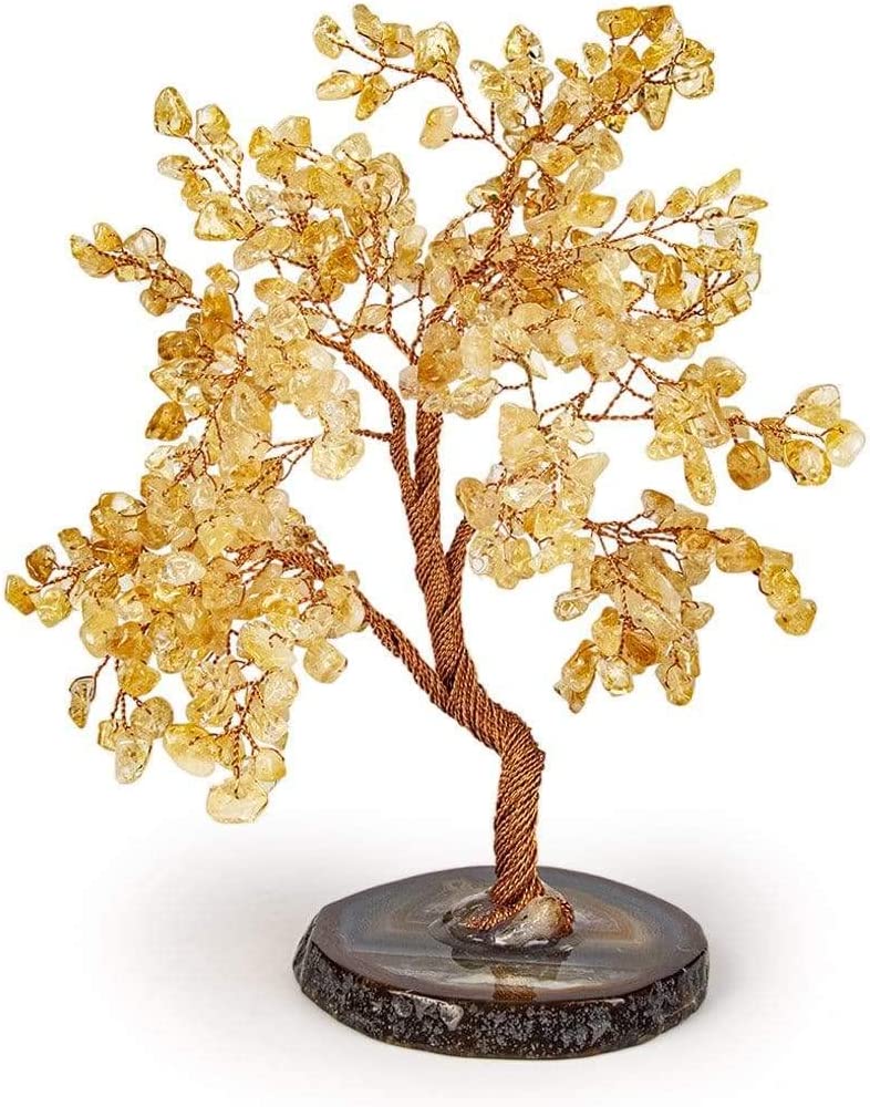 Real Citrine Stone Feng Shui Tall Tree of Life to Manifest Your Dreams for Deep Grounding, Growth, and Fertility Hand-Wrapped with Copper Wire on Agate Base