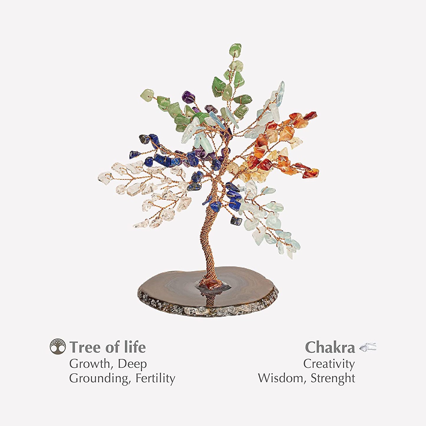 Original Chakra Stones Feng Shui Small Tree of Life to Manifest Your Dreams Hand-Wrapped with Copper Wire on Natural Agate Base Handmade in Bali